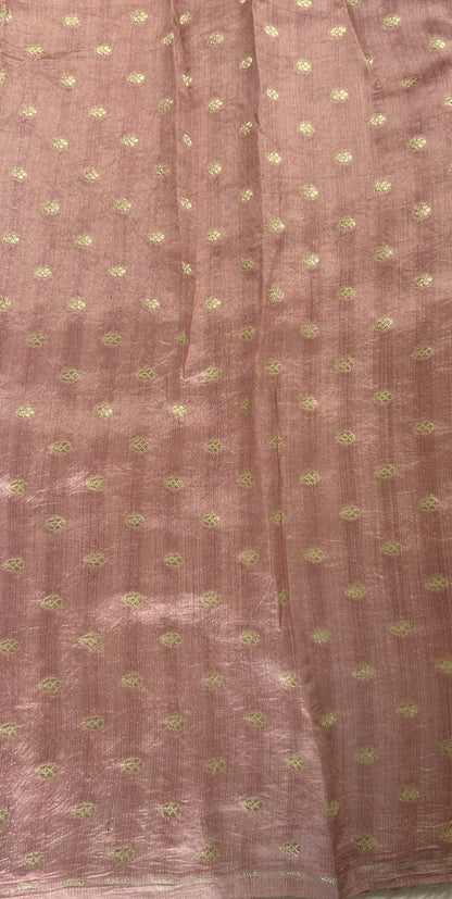 Banarasi Kora Silk Saree Onion Pink Colored Complemented with a Scallop Border. - Sampradaya Designer Studio