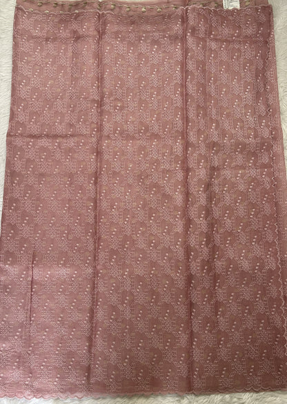 Banarasi Kora Silk Saree Onion Pink Colored Complemented with a Scallop Border. - Sampradaya Designer Studio