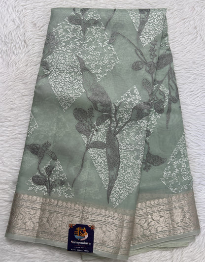 Banarasi Kora Silk Saree Sea Green Colored Complemented with a Zari Border. - Sampradaya Designer Studio