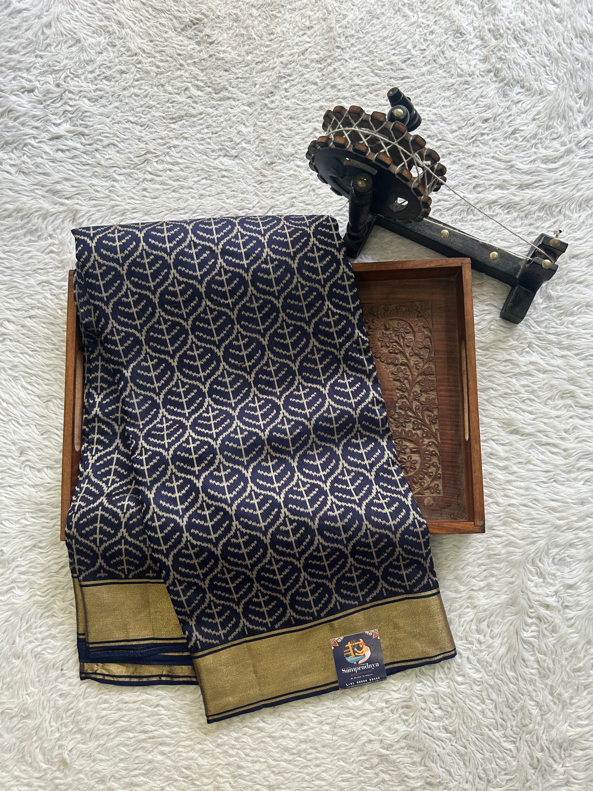 Dola Crepe Saree Blue Colored Elegantly Paired with a Zari Border. - Sampradaya Designer Studio