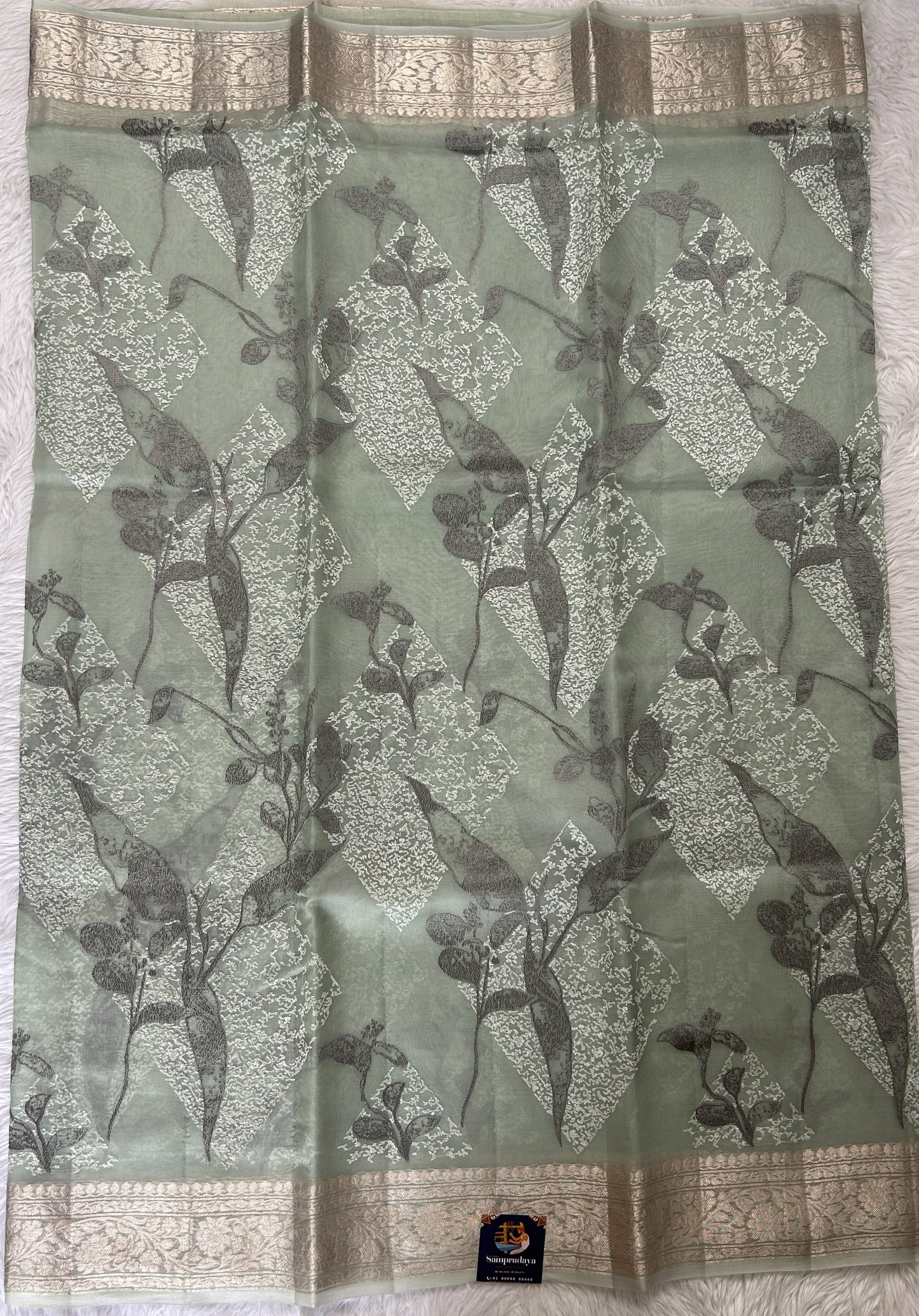 Banarasi Kora Silk Saree Sea Green Colored Complemented with a Zari Border. - Sampradaya Designer Studio
