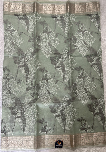 Banarasi Kora Silk Saree Sea Green Colored Complemented with a Zari Border. - Sampradaya Designer Studio