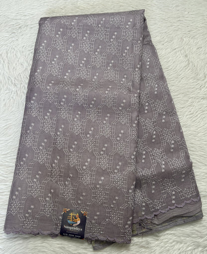 Banarasi Kora Silk Saree Light Lavender Colored Complemented with a Scallop Border. - Sampradaya Designer Studio