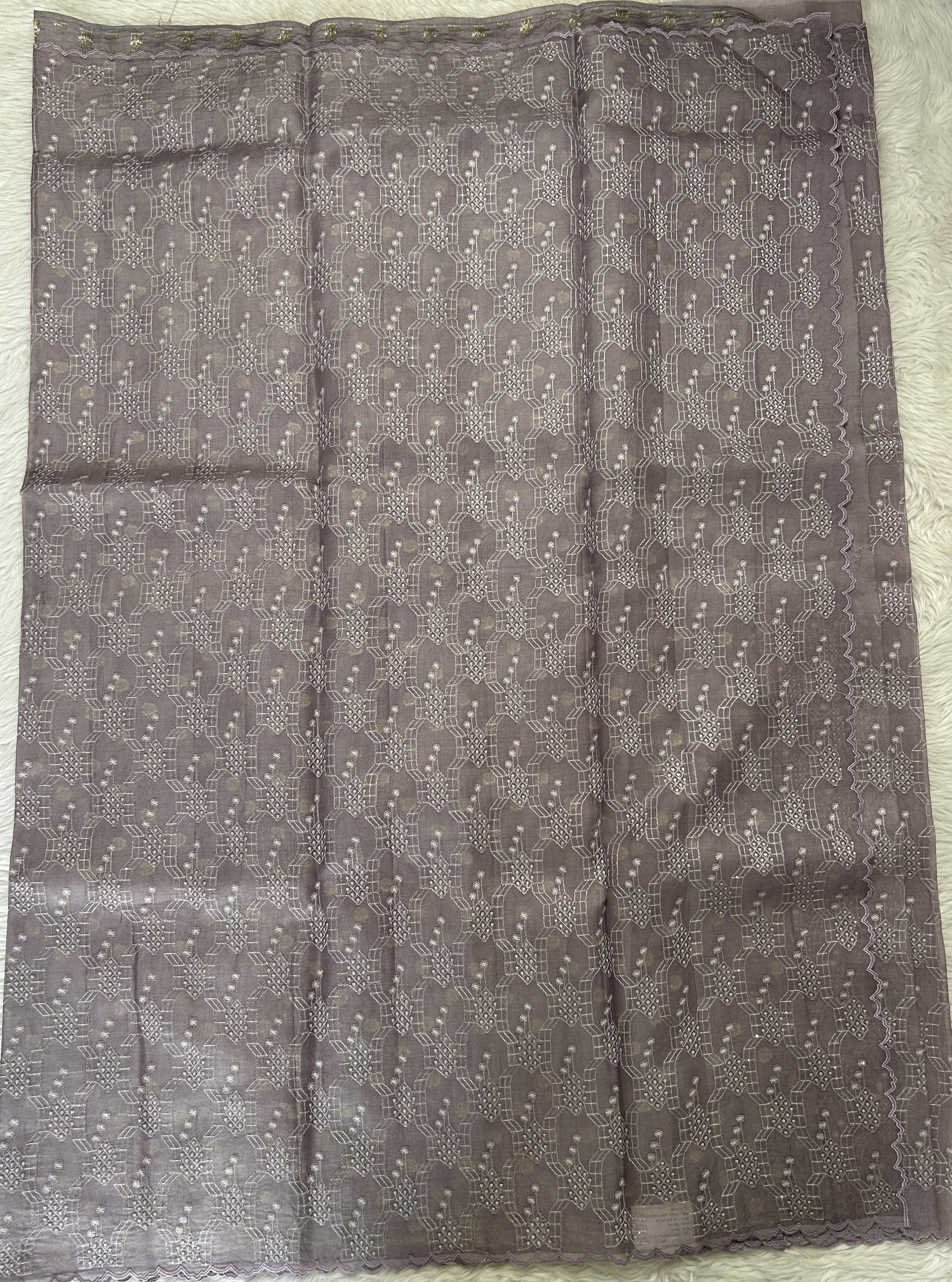 Banarasi Kora Silk Saree Light Lavender Colored Complemented with a Scallop Border. - Sampradaya Designer Studio