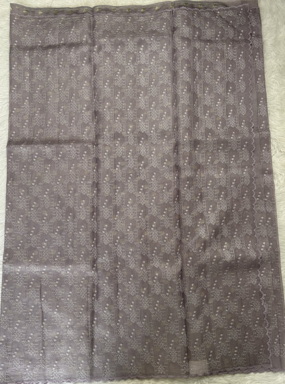 Banarasi Kora Silk Saree Light Lavender Colored Complemented with a Scallop Border. - Sampradaya Designer Studio