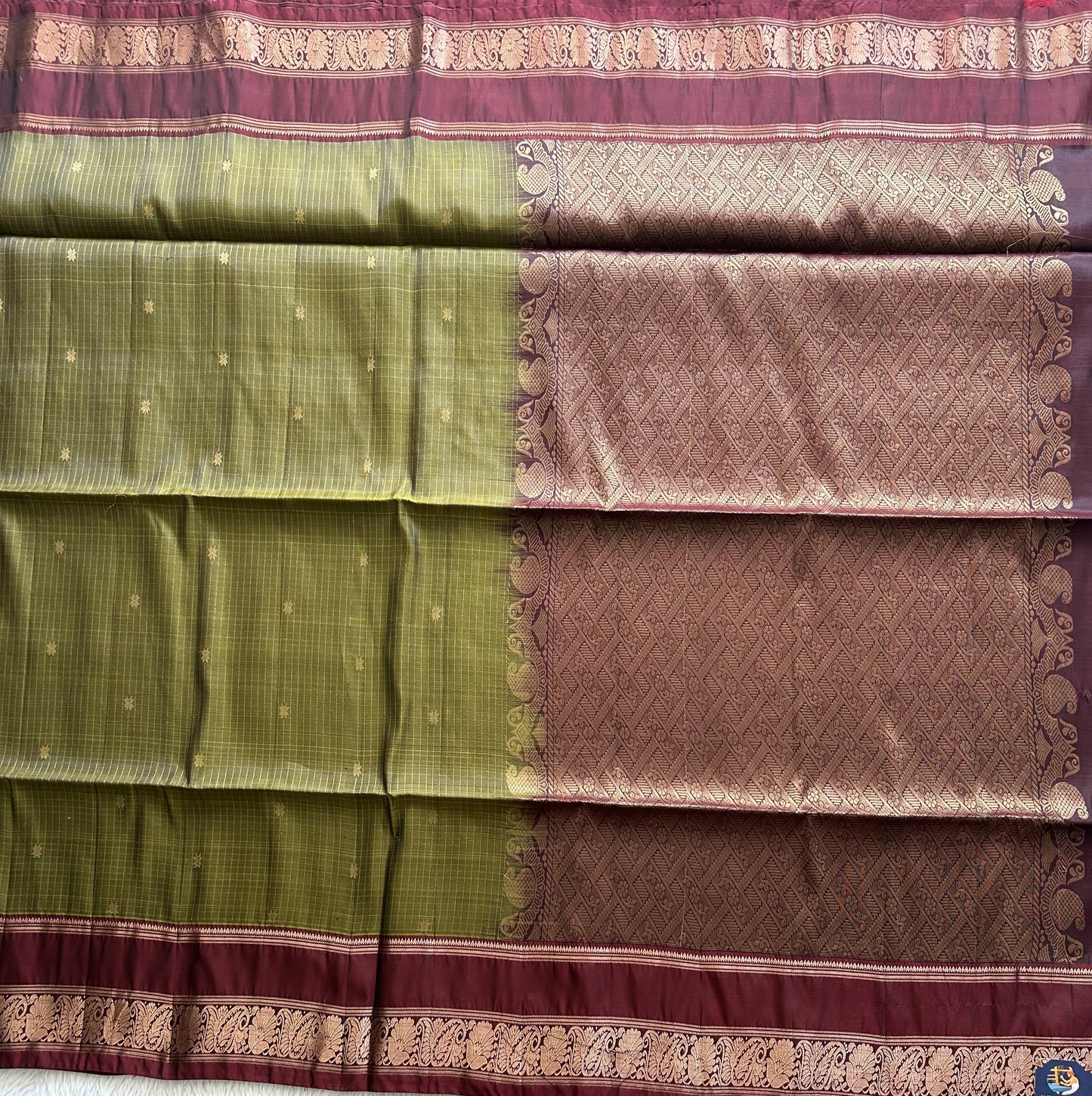 Kanjivaram Silk Saree - Green with Gold Zari Border ( Powerloom) | Affordable Luxury