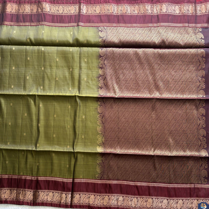 Kanjivaram Silk Saree - Green with Gold Zari Border ( Powerloom) | Affordable Luxury