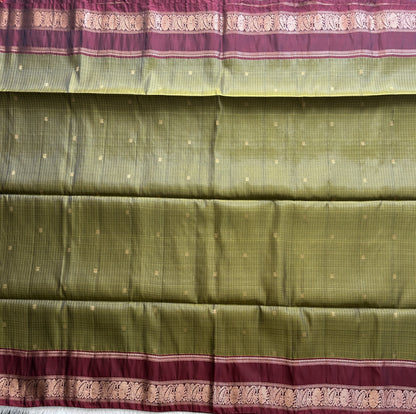 Kanjivaram Silk Saree - Green with Gold Zari Border ( Powerloom) | Affordable Luxury
