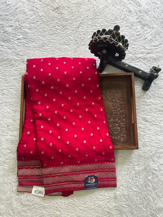 Semi Georgette Saree Hot Pink Colored Elegantly Paired with a Zari Border. - Sampradaya Designer Studio