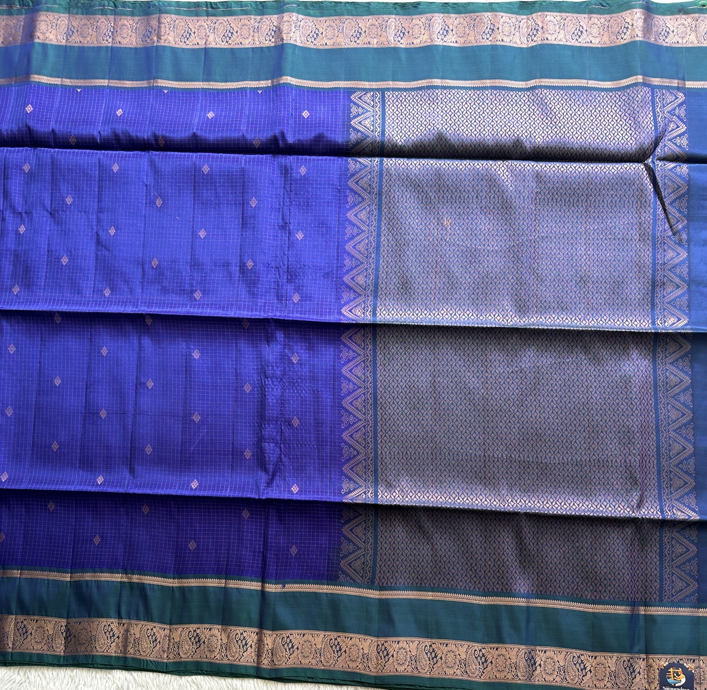Kanjivaram Silk Saree - Blue with Gold Zari Border ( Powerloom) | Affordable Luxury