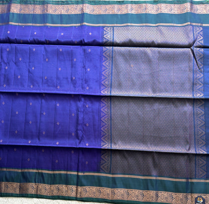 Kanjivaram Silk Saree - Blue with Gold Zari Border ( Powerloom) | Affordable Luxury