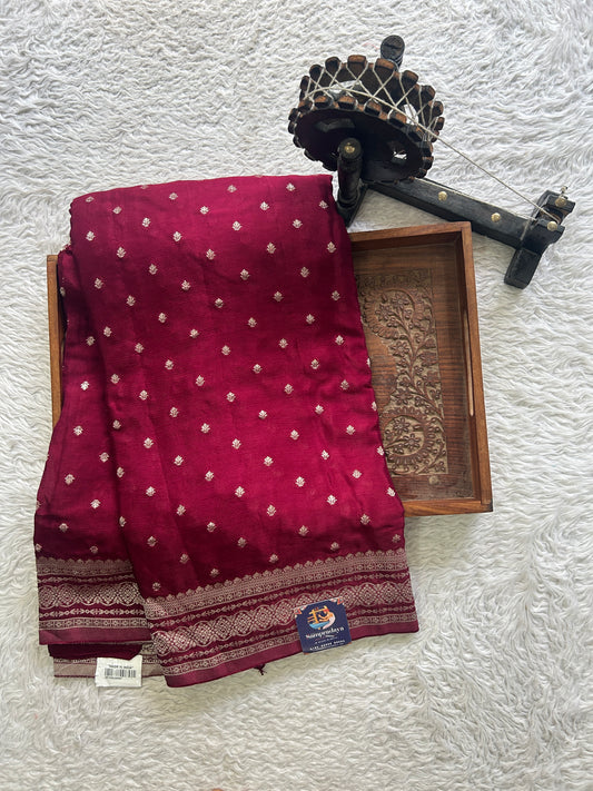 Semi Georgette Saree Wine Colored Elegantly Paired with a Zari Border. - Sampradaya Designer Studio