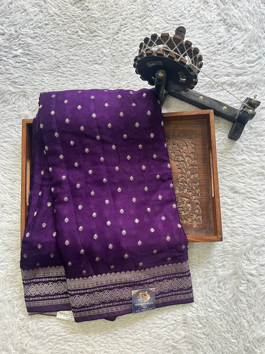 Semi Georgette Saree Purple Colored Elegantly Paired with a Zari Border. - Sampradaya Designer Studio