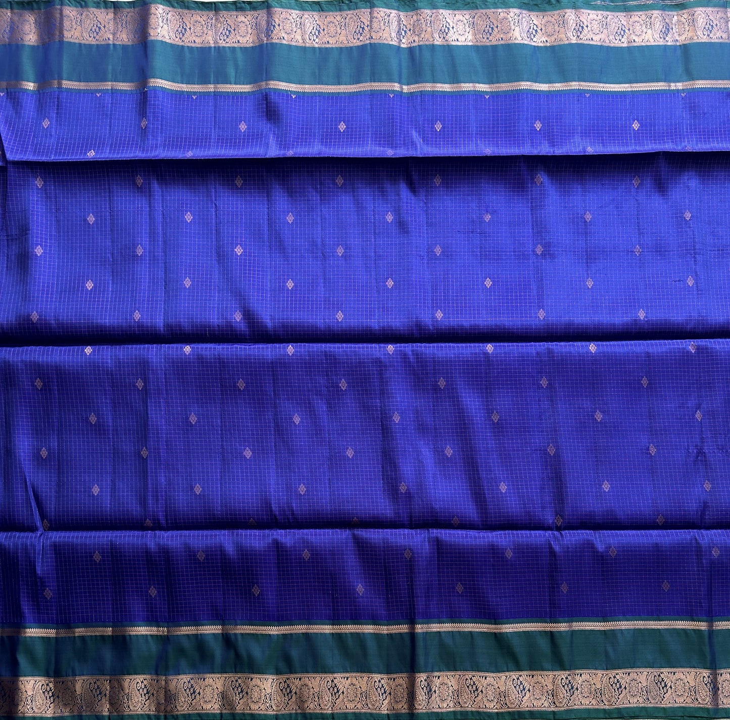 Kanjivaram Silk Saree - Blue with Gold Zari Border ( Powerloom) | Affordable Luxury