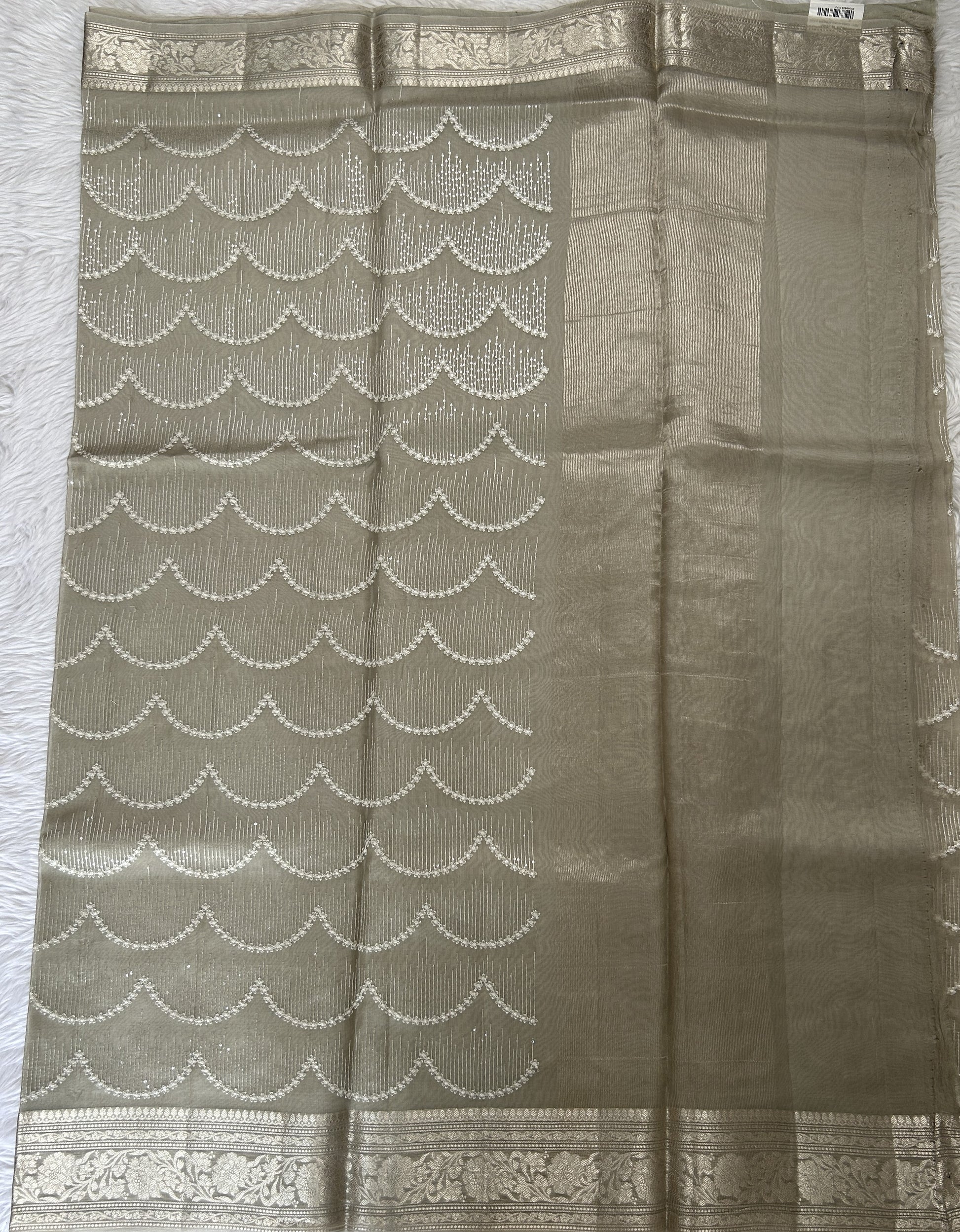 Banarasi Kora Silk Saree Beige Colored Complemented with a Zari Border. - Sampradaya Designer Studio