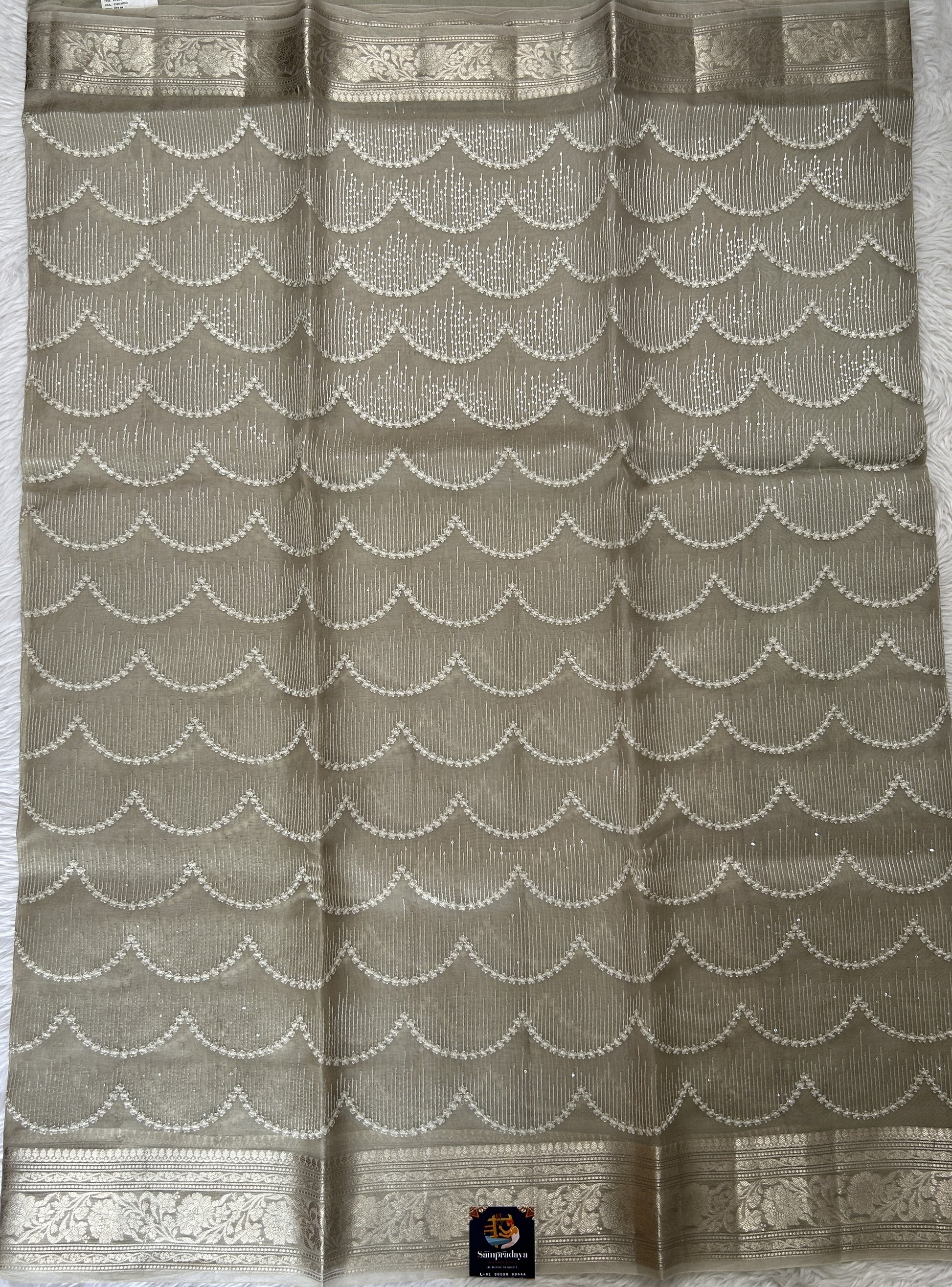 Banarasi Kora Silk Saree Beige Colored Complemented with a Zari Border. - Sampradaya Designer Studio