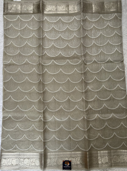 Banarasi Kora Silk Saree Beige Colored Complemented with a Zari Border. - Sampradaya Designer Studio