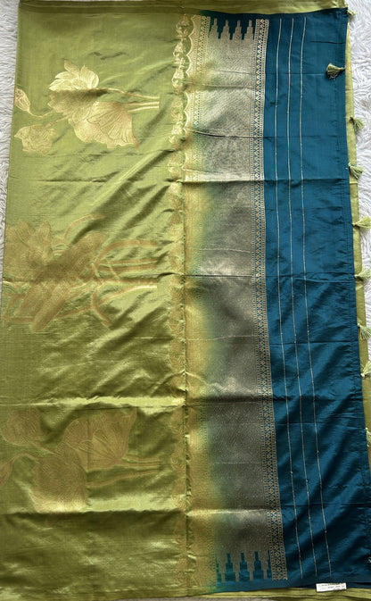 Semi Tussar Saree Cool Green Colored Complemented with a Borderless. - Sampradaya Designer Studio