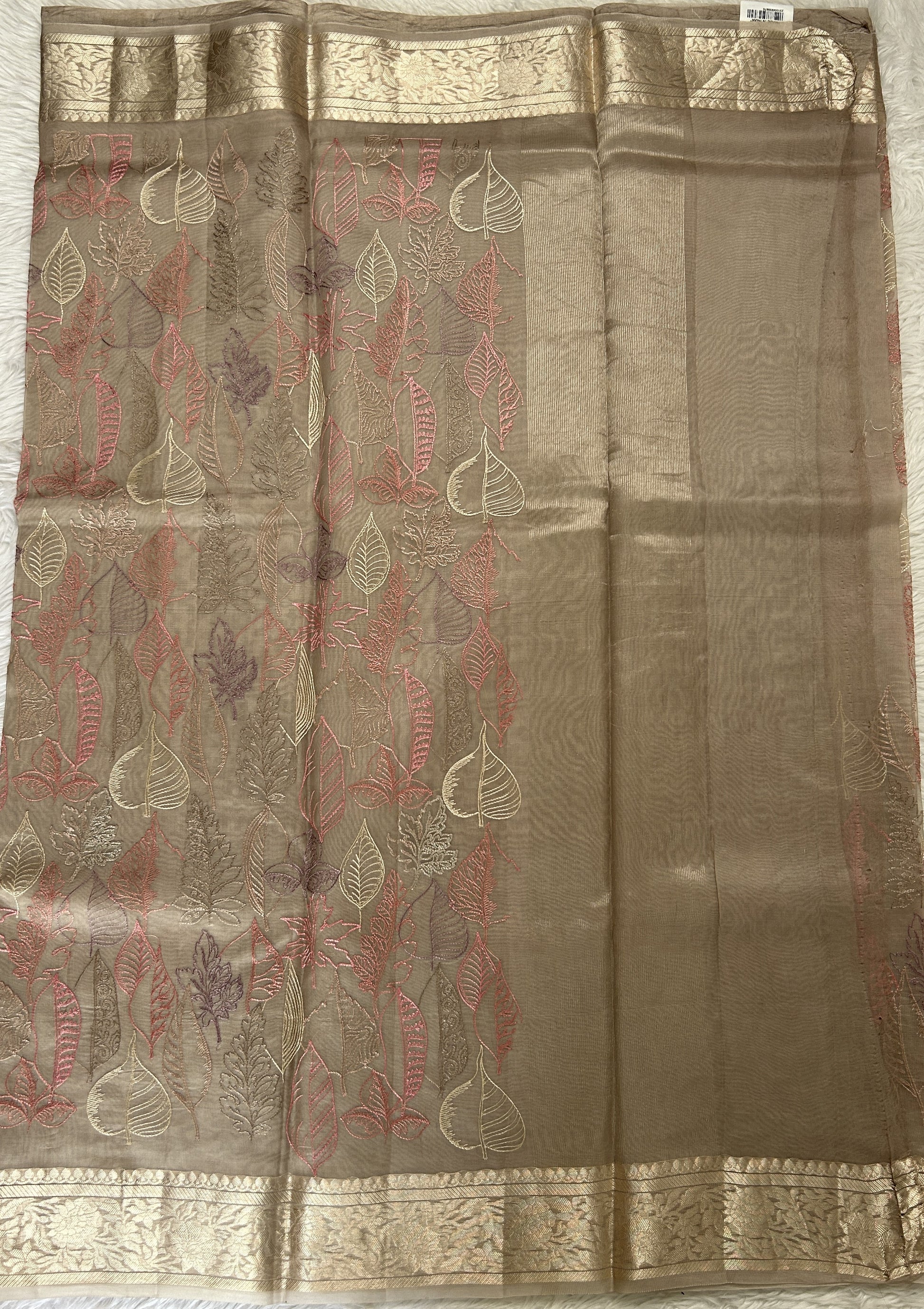 Banarasi Kora Silk Saree Light Brown Colored Complemented with a Zari Border. - Sampradaya Designer Studio