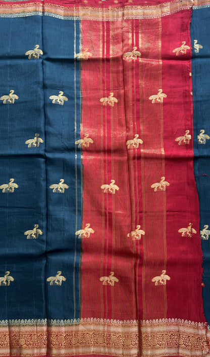 Satin Silk Saree Peacock Blue Colored Complemented with a Zari Border. - Sampradaya Designer Studio
