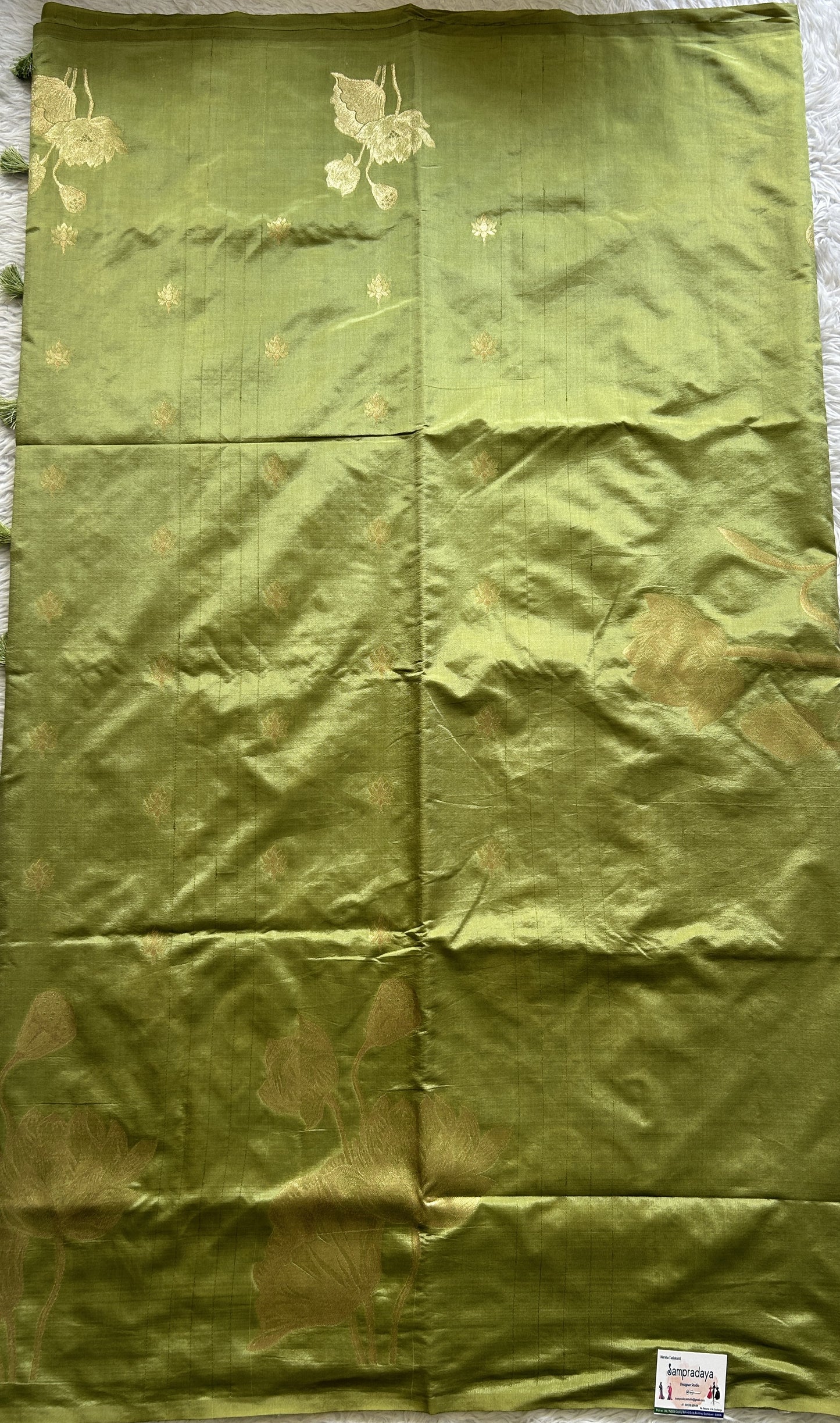 Semi Tussar Saree Cool Green Colored Complemented with a Borderless. - Sampradaya Designer Studio