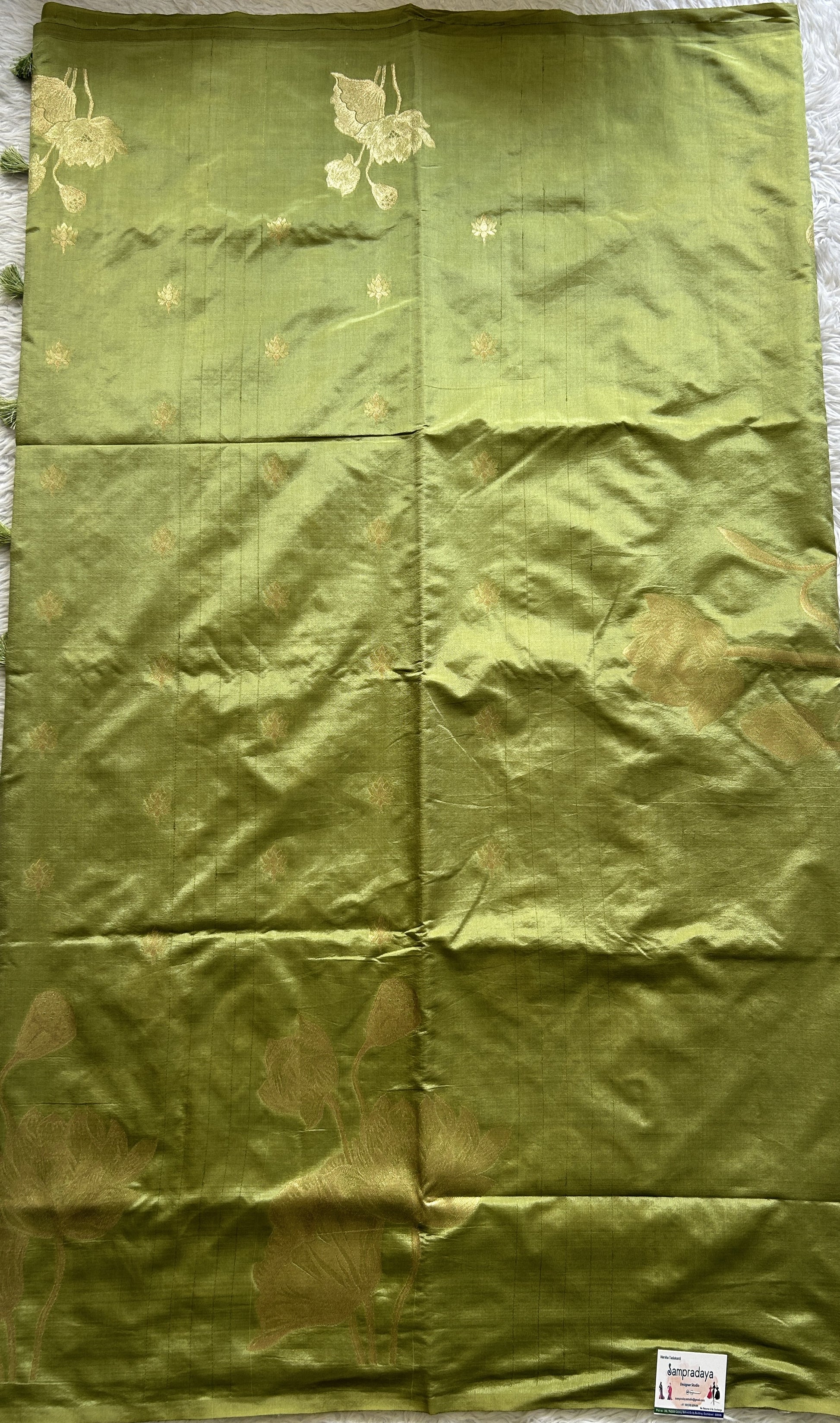 Semi Tussar Saree Cool Green Colored Complemented with a Borderless. - Sampradaya Designer Studio