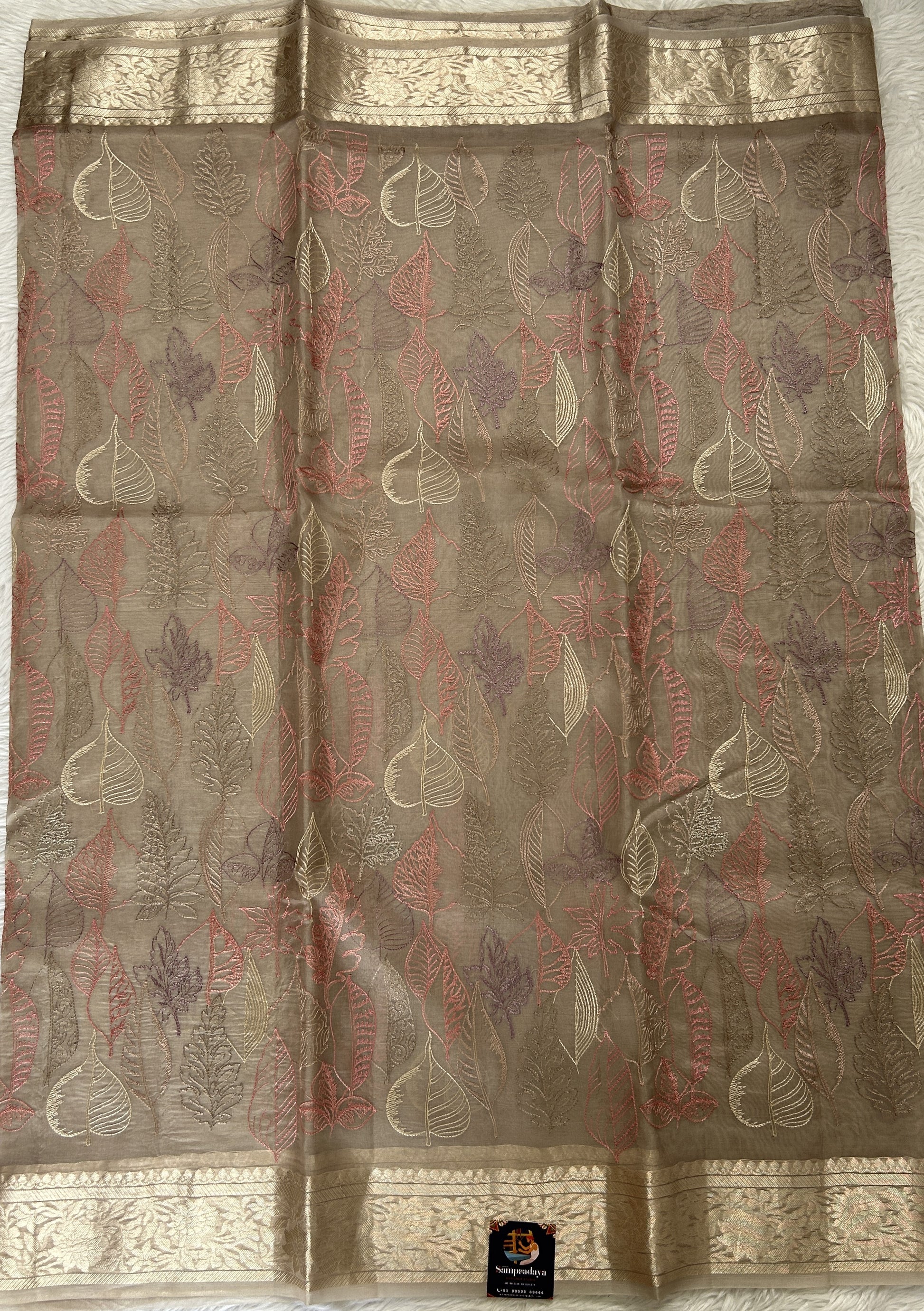 Banarasi Kora Silk Saree Light Brown Colored Complemented with a Zari Border. - Sampradaya Designer Studio