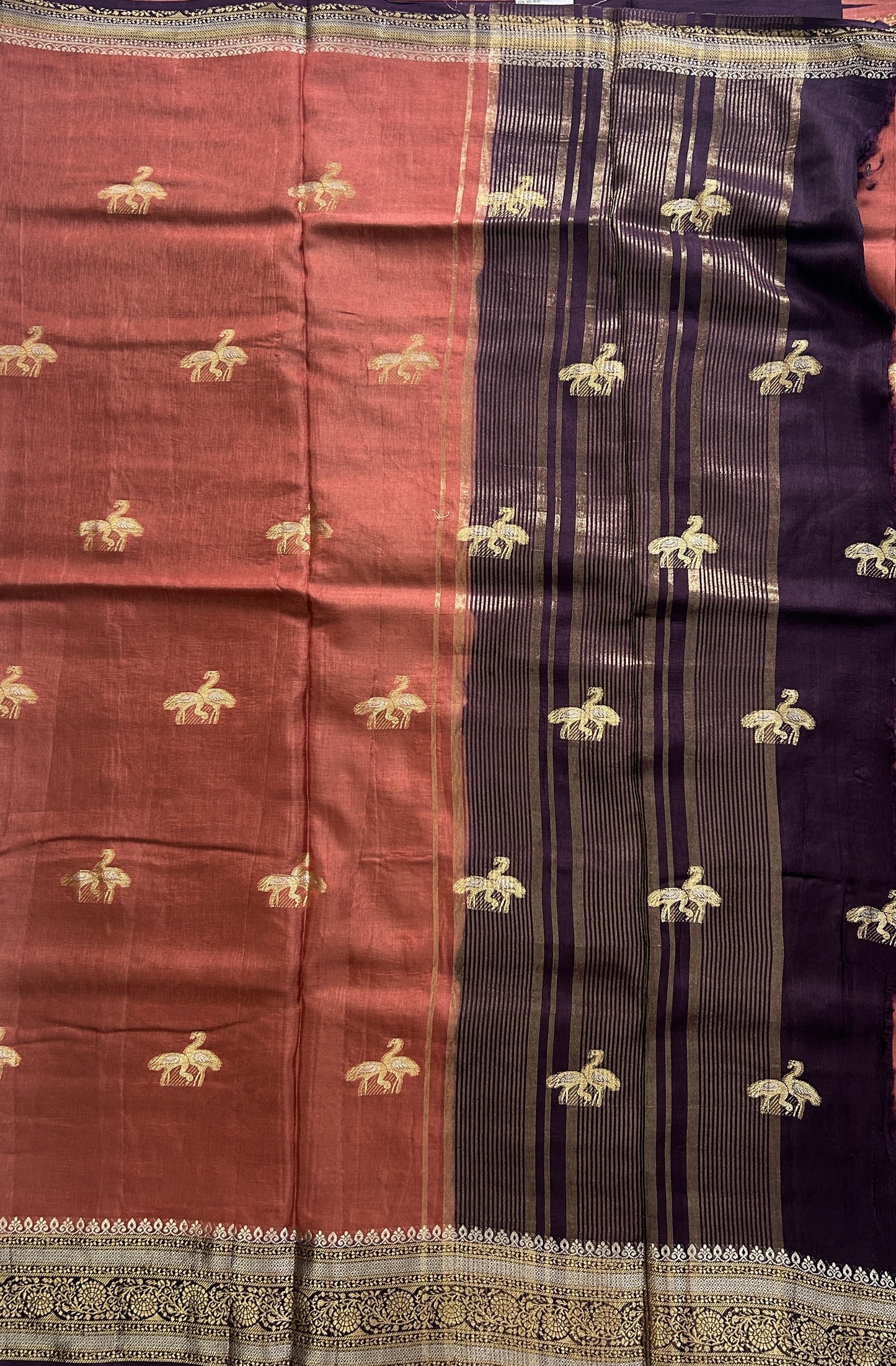 Satin Silk Saree Rust Colored Complemented with a Zari Border. - Sampradaya Designer Studio