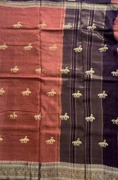 Satin Silk Saree Rust Colored Complemented with a Zari Border. - Sampradaya Designer Studio