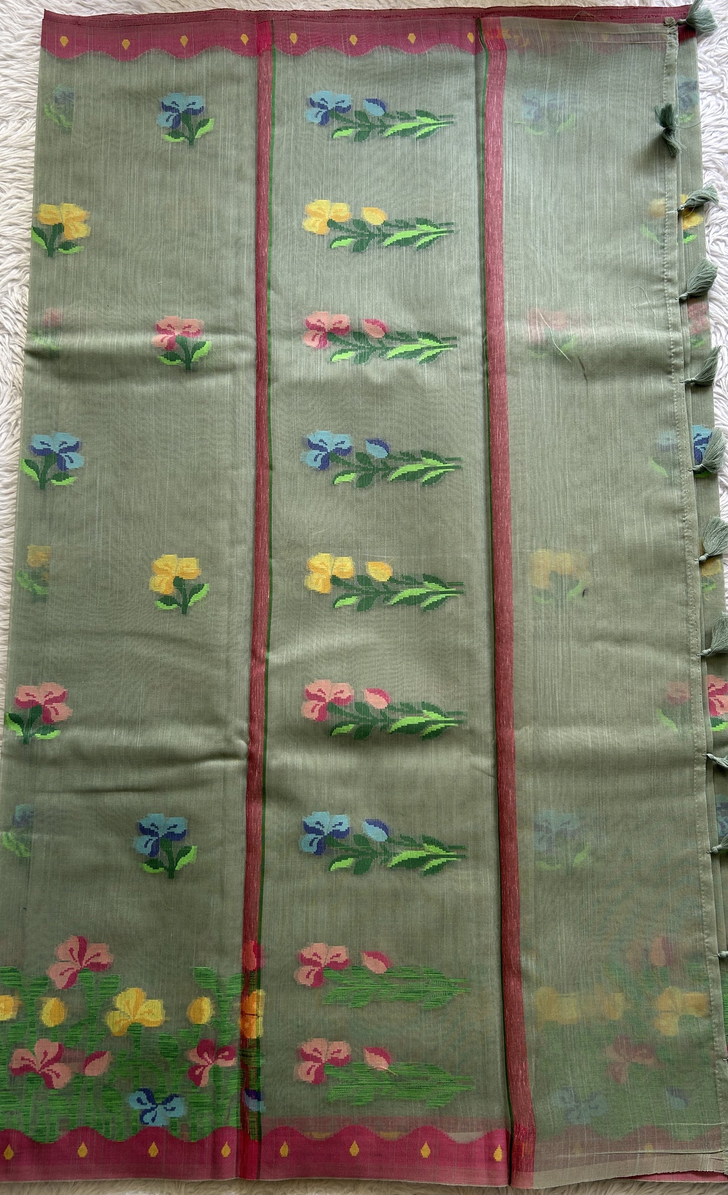 Semi Tussar Saree Light Green Colored Complemented with a Thread Border. - Sampradaya Designer Studio