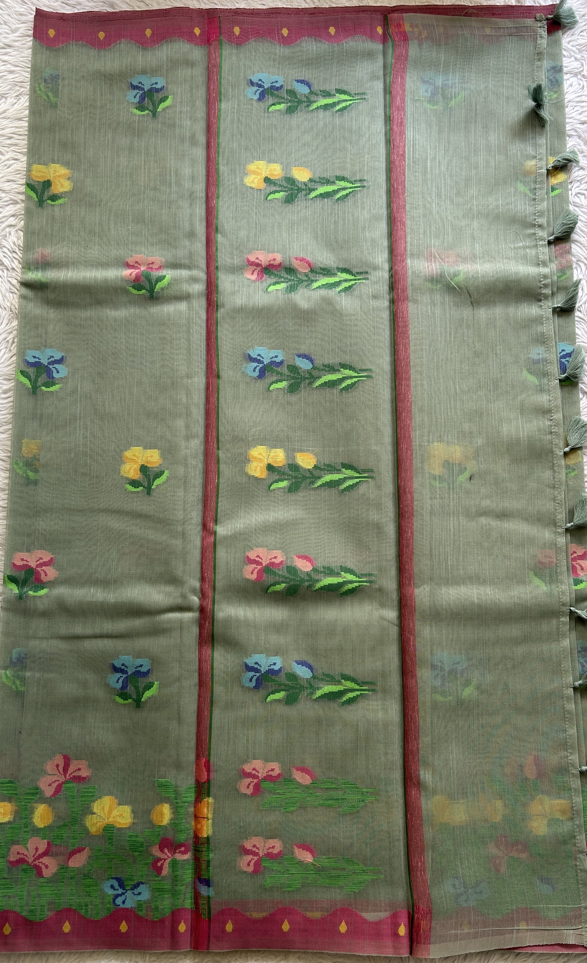 Semi Tussar Saree Light Green Colored Complemented with a Thread Border. - Sampradaya Designer Studio