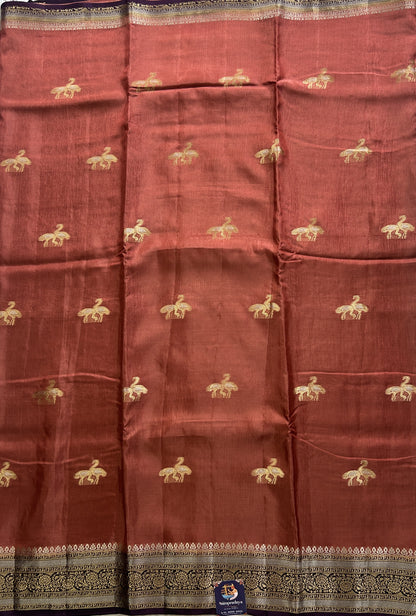 Satin Silk Saree Rust Colored Complemented with a Zari Border. - Sampradaya Designer Studio