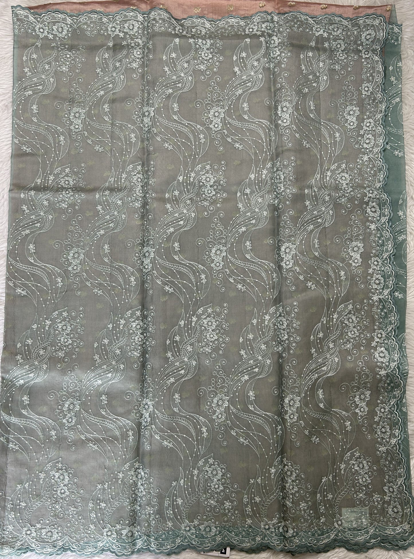 Banarasi Kora Silk Saree Sea Blue Colored Complemented with a Scallop Border. - Sampradaya Designer Studio