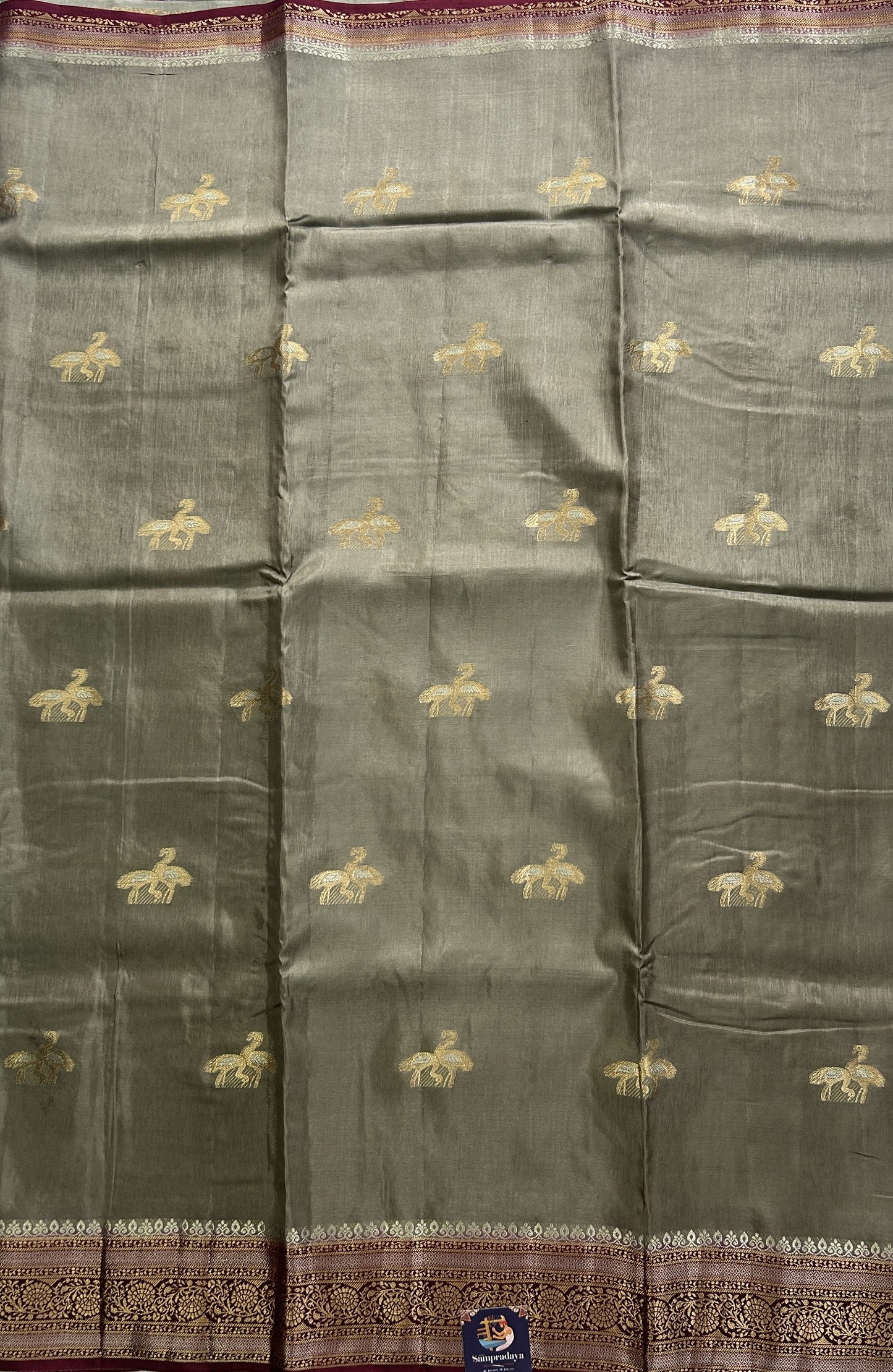 Satin Silk Saree Grey Colored Complemented with a Zari Border. - Sampradaya Designer Studio