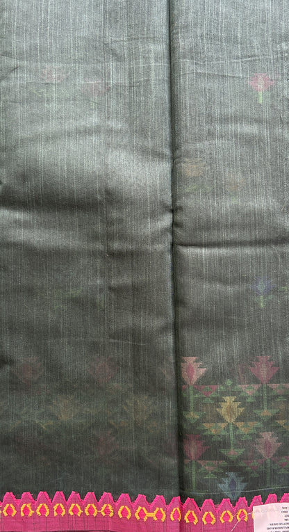 Semi Tussar Saree Bottle Green Colored Complemented with a Thread Border. - Sampradaya Designer Studio