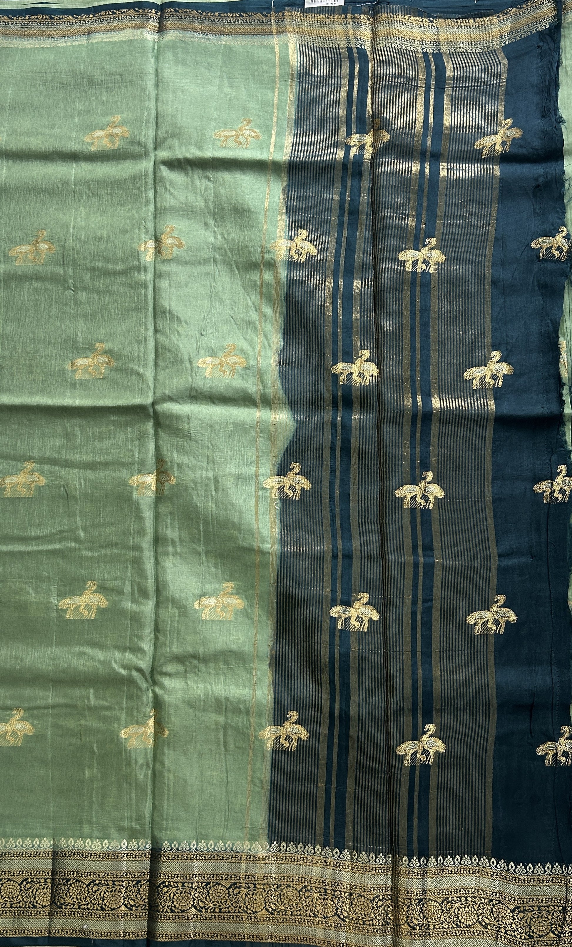 Satin Silk Saree Mint Green Colored Complemented with Zari Border. - Sampradaya Designer Studio