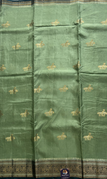 Satin Silk Saree Mint Green Colored Complemented with Zari Border. - Sampradaya Designer Studio