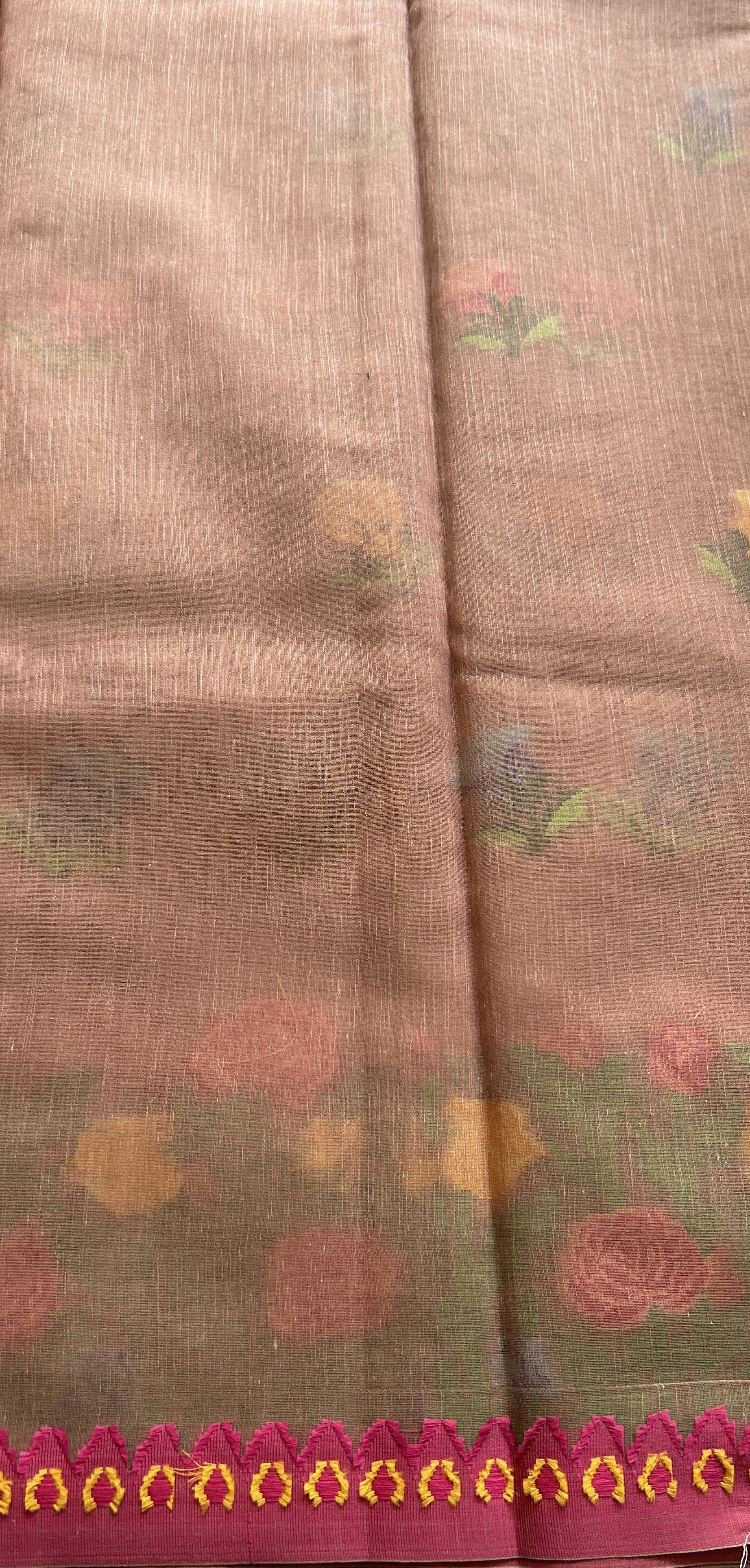 Semi Tussar Saree Onion Pink Colored Complemented with a Thread Border. - Sampradaya Designer Studio