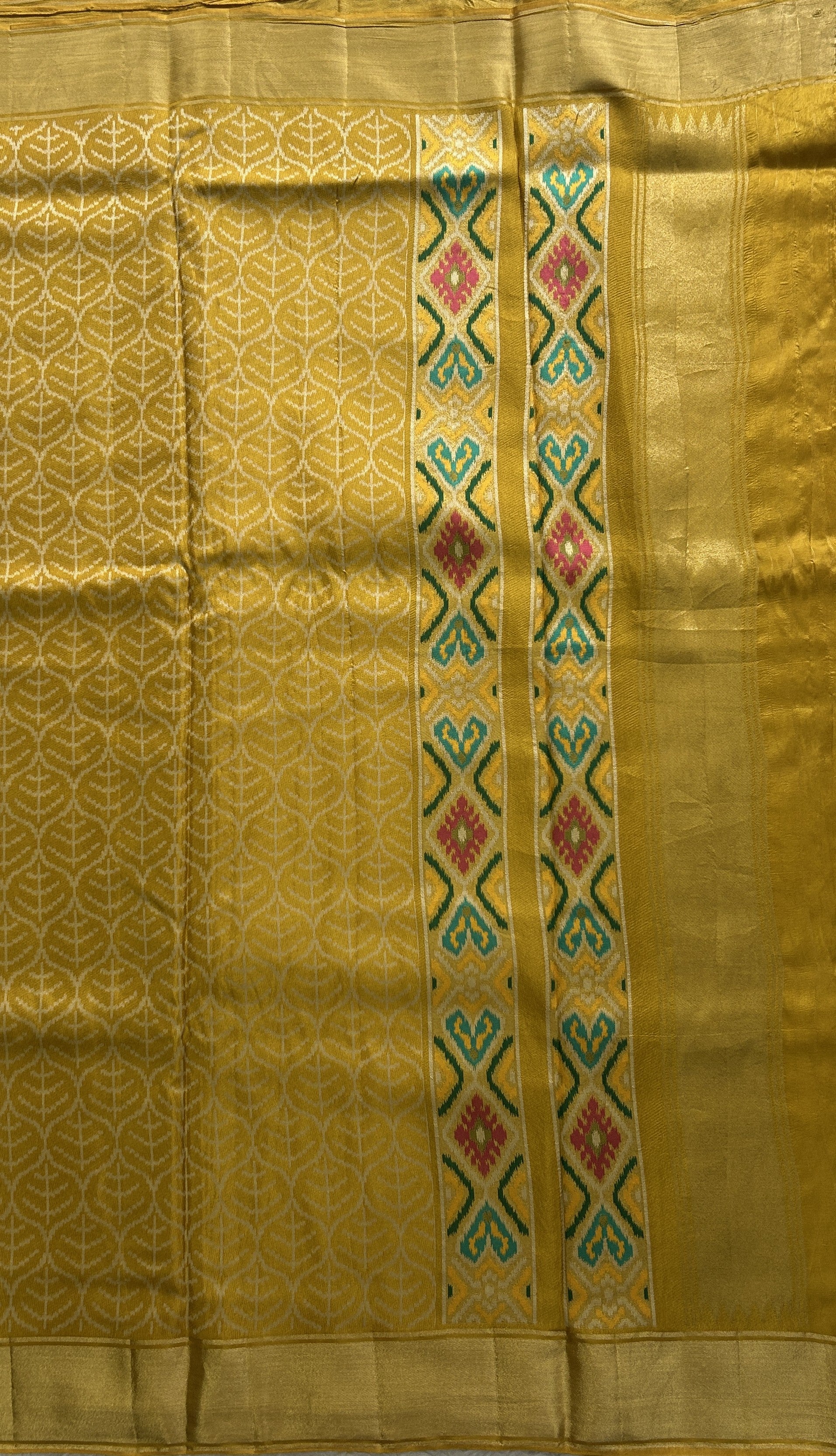 Dola Crepe Saree Dark Yellow Colored Elegantly Paired with a Zari Border. - Sampradaya Designer Studio