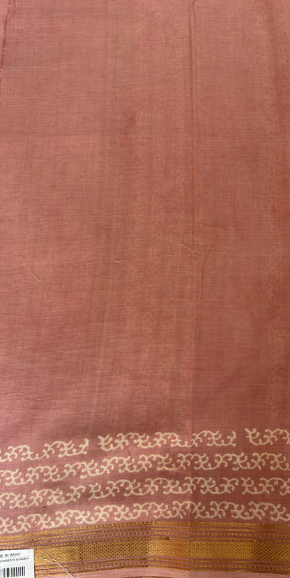 Banarasi Cotton Saree Light Pink Colored Complemented with a Zari Border. - Sampradaya Designer Studio