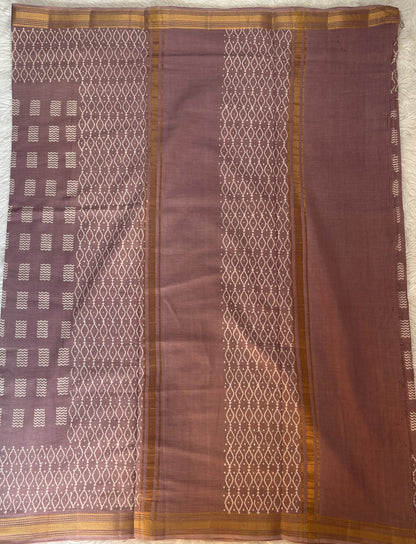 Banarasi Cotton Saree Plum Colored Complemented with a Zari Border. - Sampradaya Designer Studio