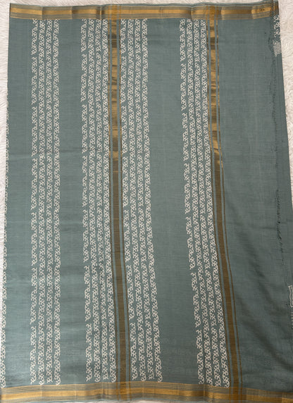 Banarasi Cotton Saree Sea Blue Colored Complemented with a Zari Border. - Sampradaya Designer Studio