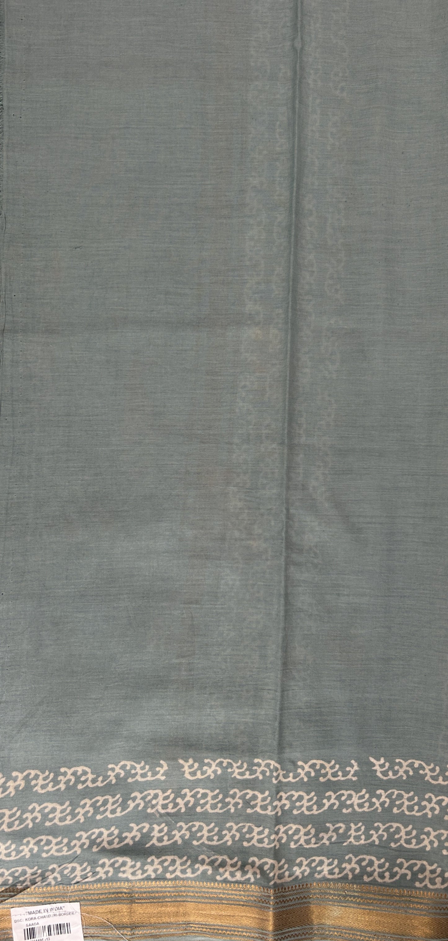 Banarasi Cotton Saree Sea Blue Colored Complemented with a Zari Border. - Sampradaya Designer Studio