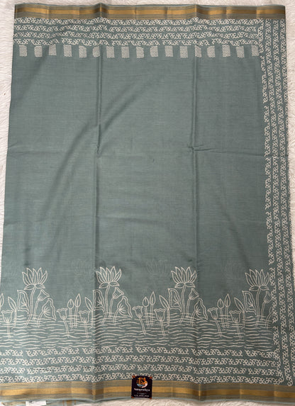 Banarasi Cotton Saree Sea Blue Colored Complemented with a Zari Border. - Sampradaya Designer Studio