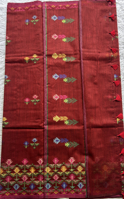 Semi Tussar Saree Maroon Colored complemented with a Thread Border. - Sampradaya Designer Studio