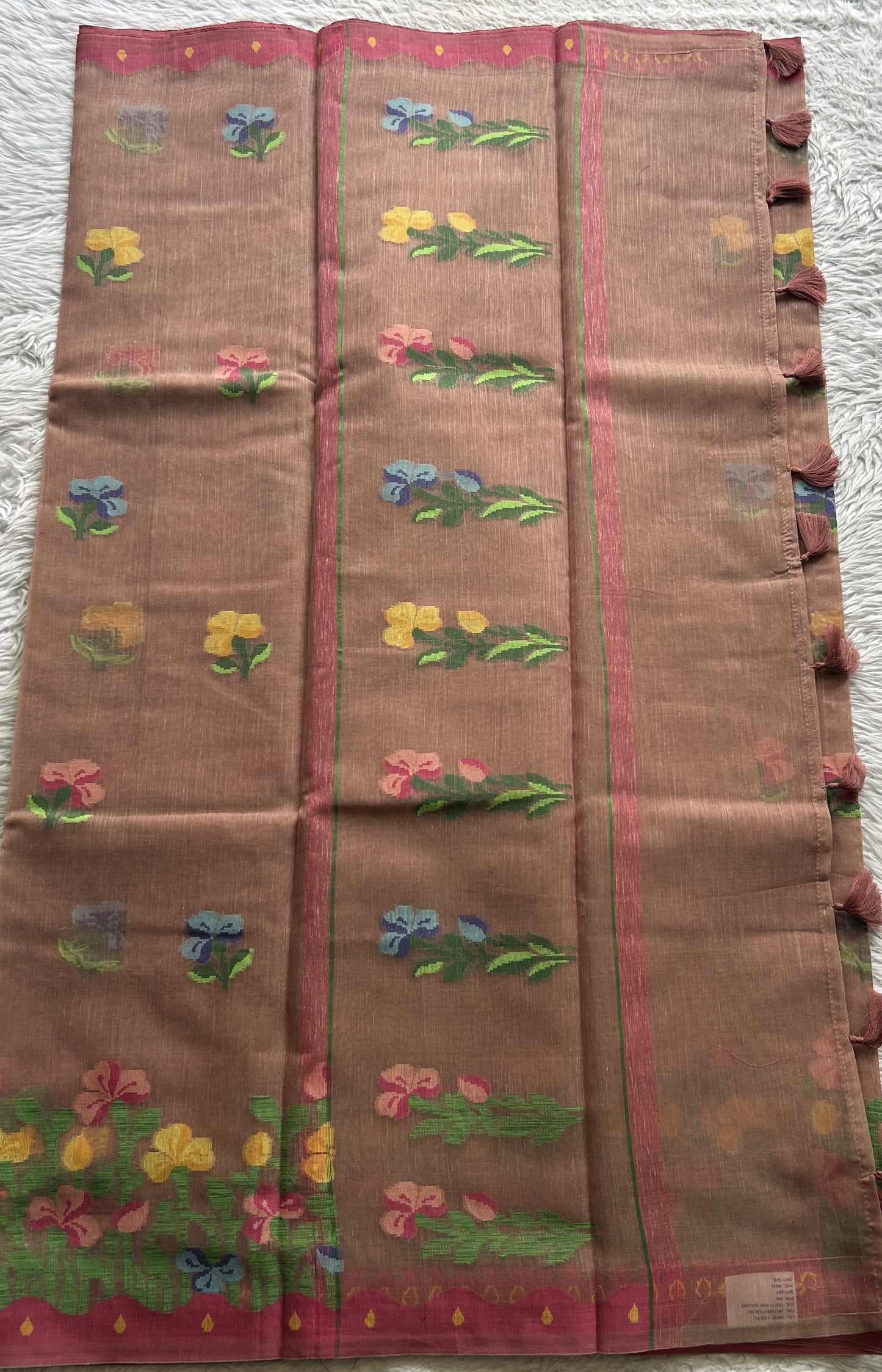 Semi Tussar Saree Sand Colored complemented with a Thread Border. - Sampradaya Designer Studio