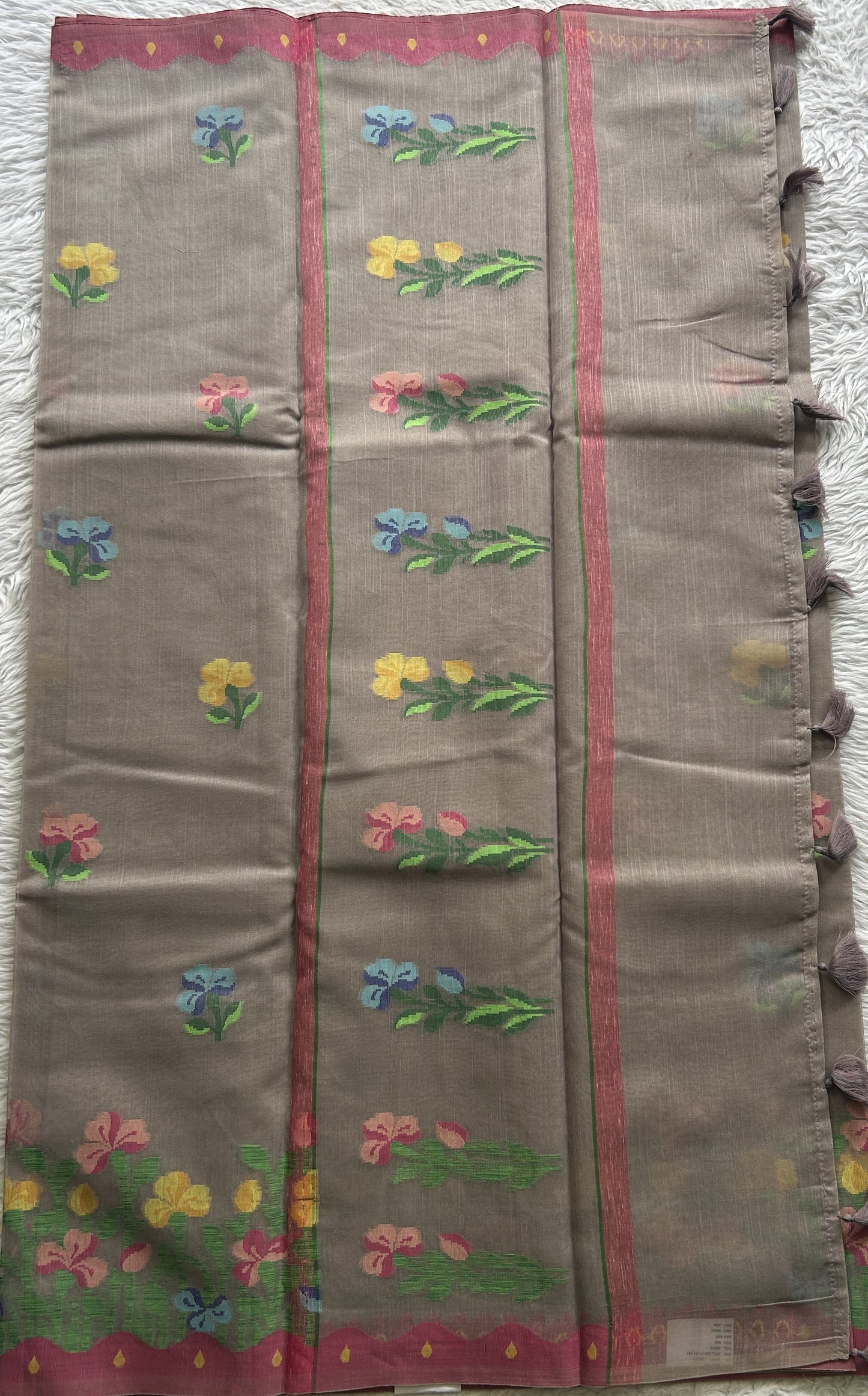 Semi Tussar Saree Gray Colored complemented with a Thread Border. - Sampradaya Designer Studio
