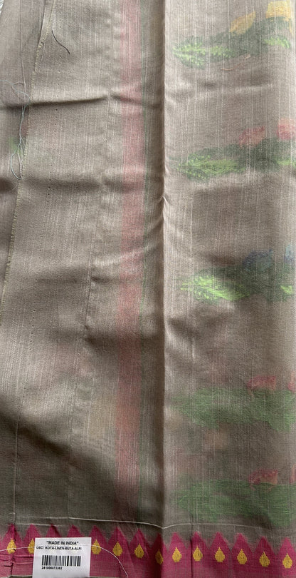 Semi Tussar Saree Gray Colored complemented with a Thread Border. - Sampradaya Designer Studio