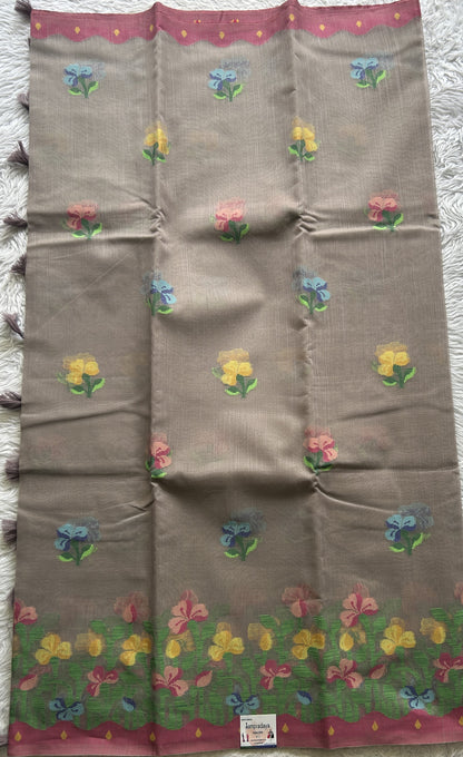 Semi Tussar Saree Gray Colored complemented with a Thread Border. - Sampradaya Designer Studio