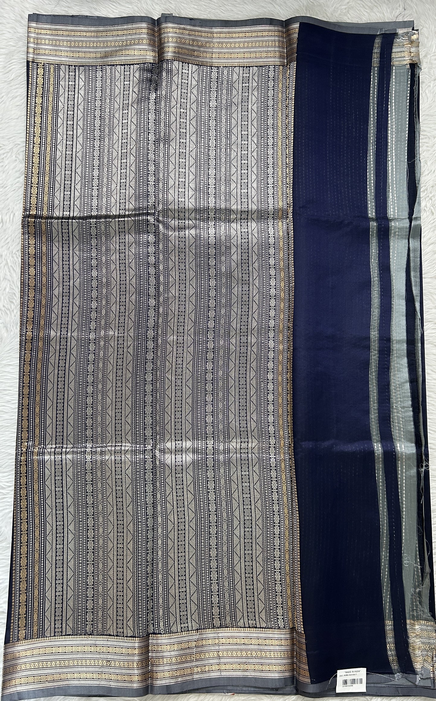 Banarasi Katan Silk Saree Ink Blue Colored Complemented with a Zari border. - Sampradaya Designer Studio